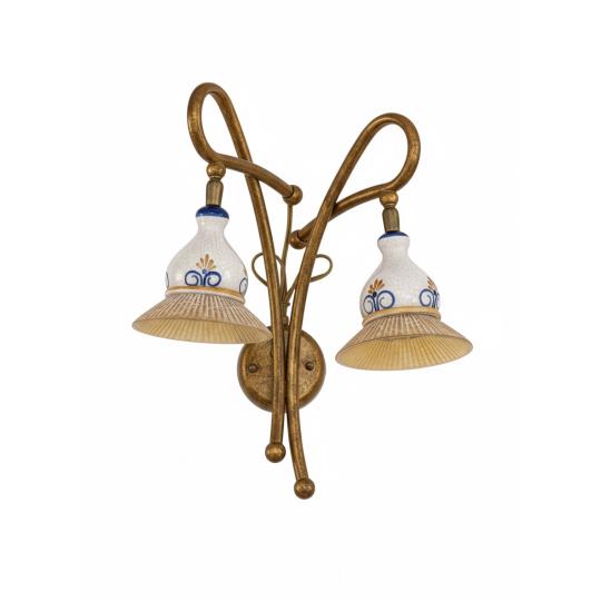 rucne malovana keramika dvojita dvojziarovka nastenny svietnik mediteransky mosadz sklo elegantna vila lampa.jpg